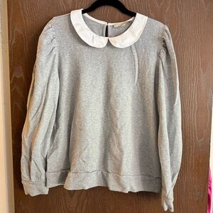 Large Loft Gray Sweater with White Collar and slight ruffle sleeve